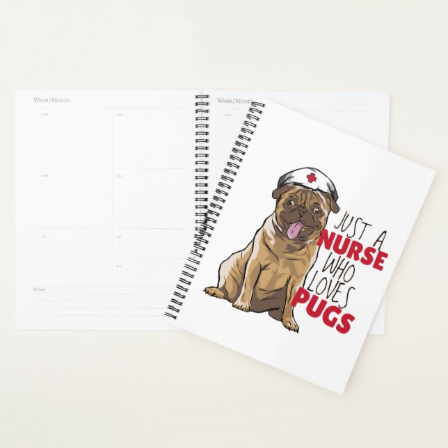 Cute Nurse Loves Pugs RN Dog Mom Gift - Funny Pug Planner (Display)