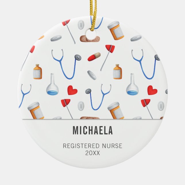 Cute Nurse Medical Equipment Pattern Christmas Ceramic Ornament (Front)