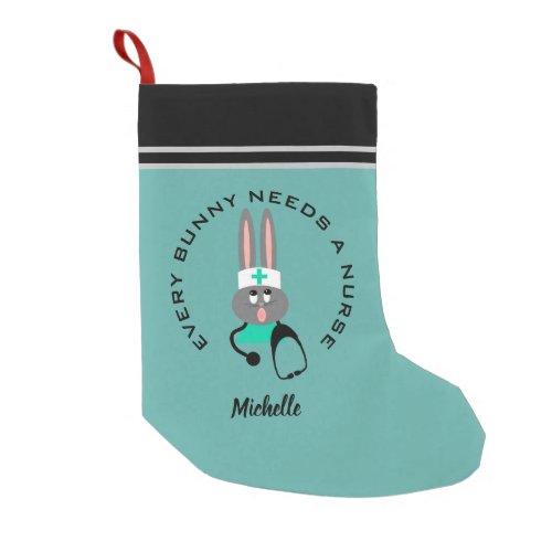Cute Nurse Medical Healthcare Bunny Personalized Small Christmas Stocking