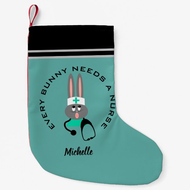 Cute Nurse Medical Healthcare Bunny Personalized Small Christmas Stocking (Front)
