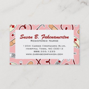 Cute Nurse Or Caregiver Pink Business Card by mod_business_cards at Zazzle