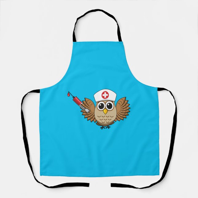 Cute Nurse Owl with Syringe Cartoon Apron (Front)