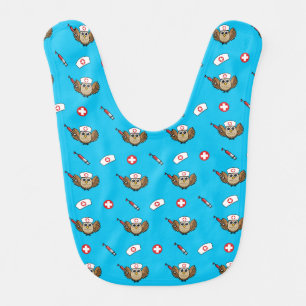 Cute Nurse Owl with Syringe Cartoon Baby Bib