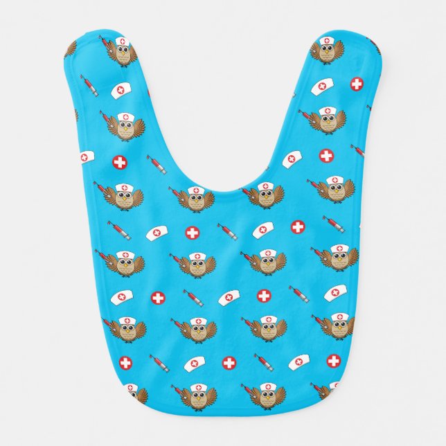 Cute Nurse Owl with Syringe Cartoon Baby Bib (Front)