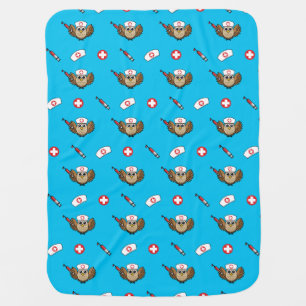 Cute Nurse Owl with Syringe Cartoon Baby Blanket
