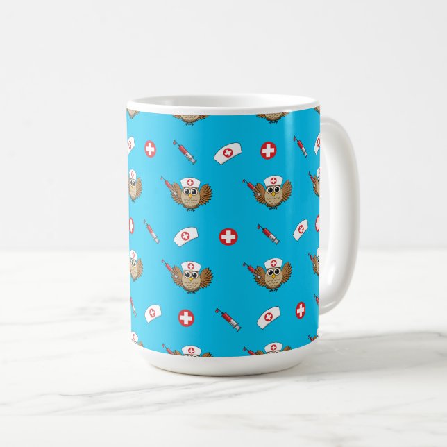 Cute Nurse Owl with Syringe Cartoon Coffee Mug (Front Right)