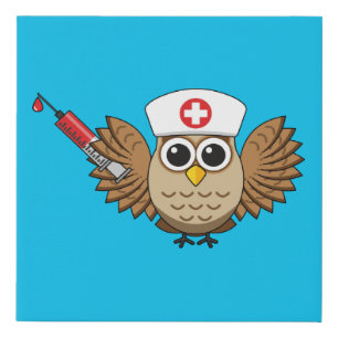 Cute Nurse Owl with Syringe Cartoon Faux Canvas Print