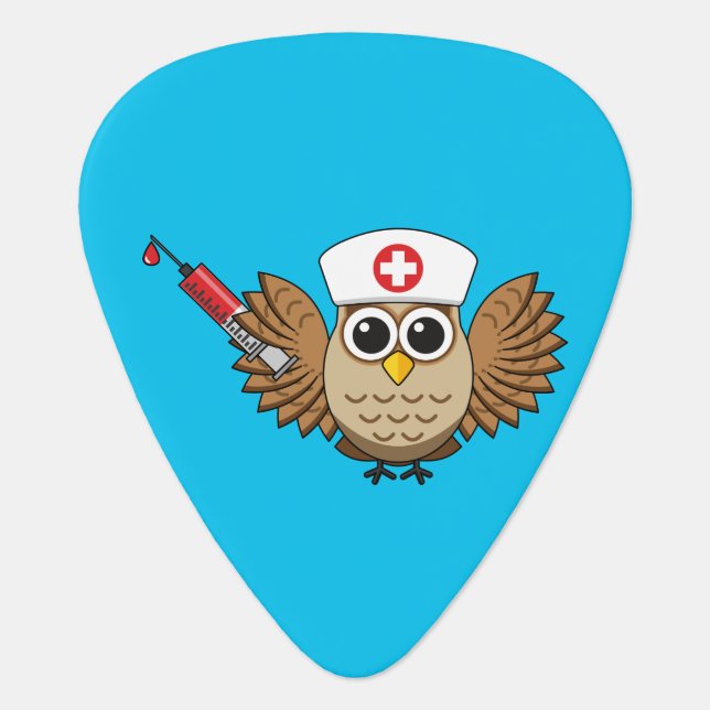 Cute Nurse Owl with Syringe Cartoon Guitar Pick (Front)
