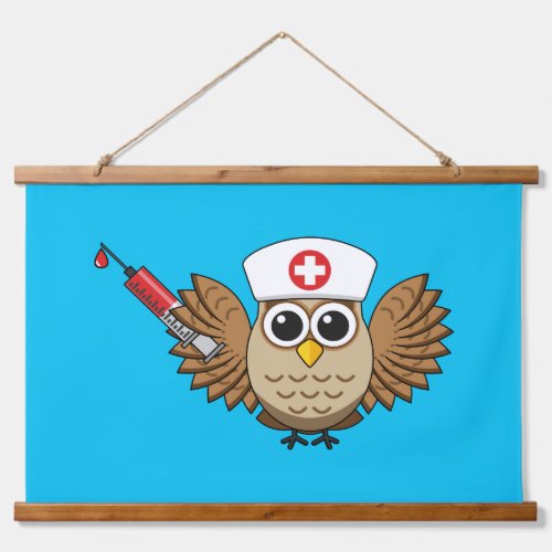 Cute Nurse Owl with Syringe Cartoon Hanging Tapestry