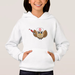 Cute Nurse Owl with Syringe Cartoon Hoodie