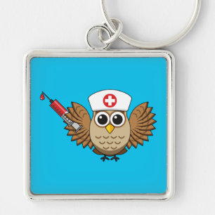 Cute Nurse Owl with Syringe Cartoon Keychain