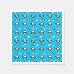 Cute Nurse Owl with Syringe Cartoon Napkins