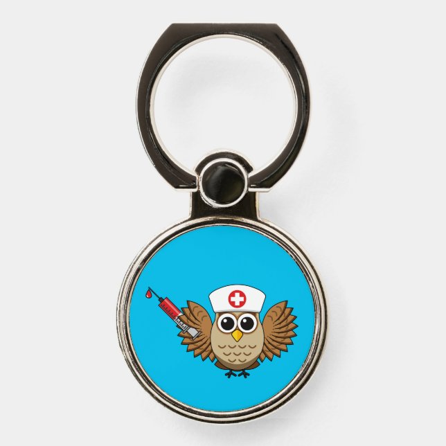 Cute Nurse Owl with Syringe Cartoon Phone Ring Stand (Front)