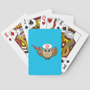 Cute Nurse Owl with Syringe Cartoon Poker Cards