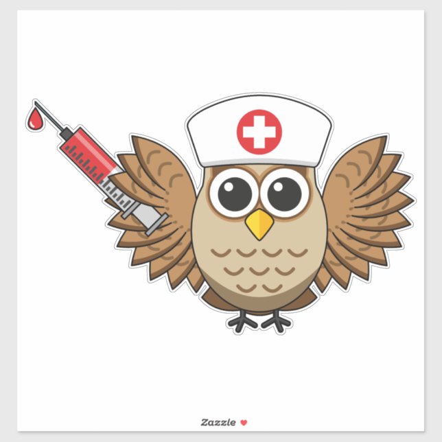 Cute Nurse Owl with Syringe Cartoon Sticker (Sheet)