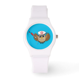 Cute Nurse Owl with Syringe Cartoon Watch