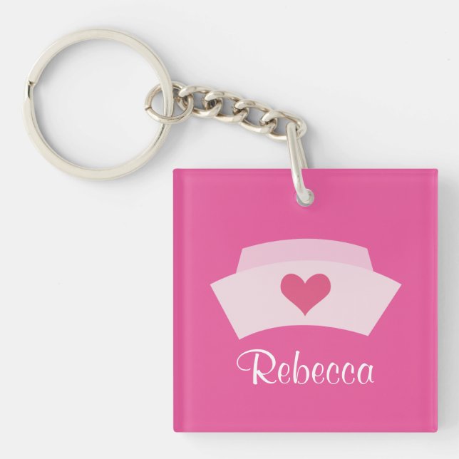 Cute Nurse Personalized Stocking Stuffer Grad Gift Keychain (Front)