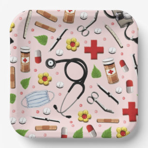 Cute Nurse Pink Party Paper Plates