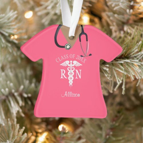 Cute Nurse Pink Scrub Top Keepsake Personalized Ornament