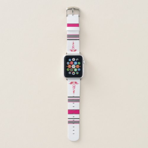 Cute Nurse Pink White Caduceus Medical Apple Watch Band