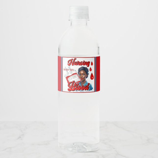 Cute Nurse Pinup_ It's in my blood Water Bottle Label (Front)