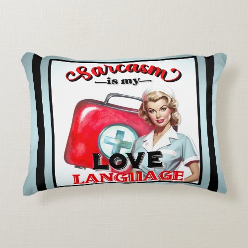 Cute Nurse Pinup_ Love Language Accent Pillow