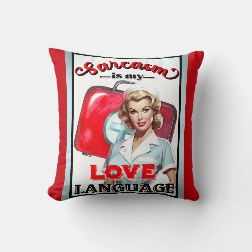 Cute Nurse Pinup_ Love Language Throw Pillow