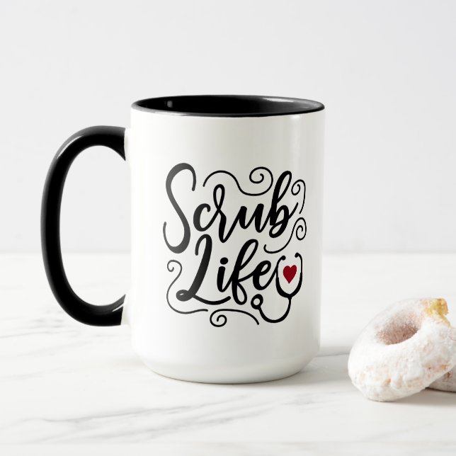 cute Nurse scrub life add monogram Mug (With Donut)