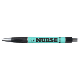 Cute Nurse Stethoscope Bright Turquoise Name Pen