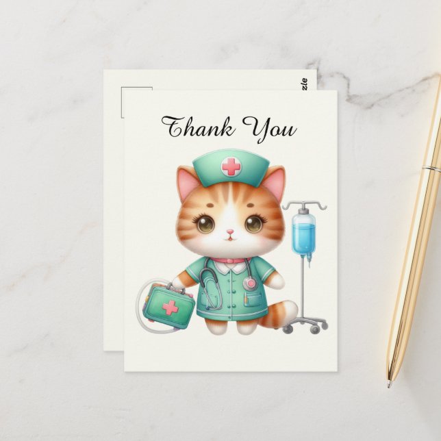 Cute Nurse thank you cat Postcard (Front/Back In Situ)