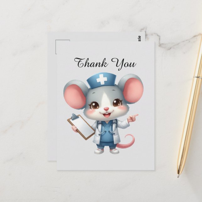 Cute Nurse thank you mouse Postcard (Front/Back In Situ)