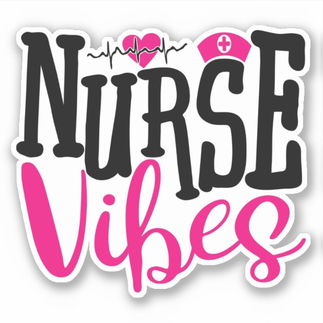 Cute Nurse Vibes Hot Pink Black Typography Sticker (Front)