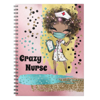 Cute nurse with mask confetti glitter pink gold notebook