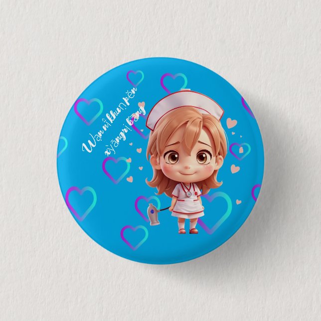 Cute Nurse with Thai Greeting Badge Button (Front)