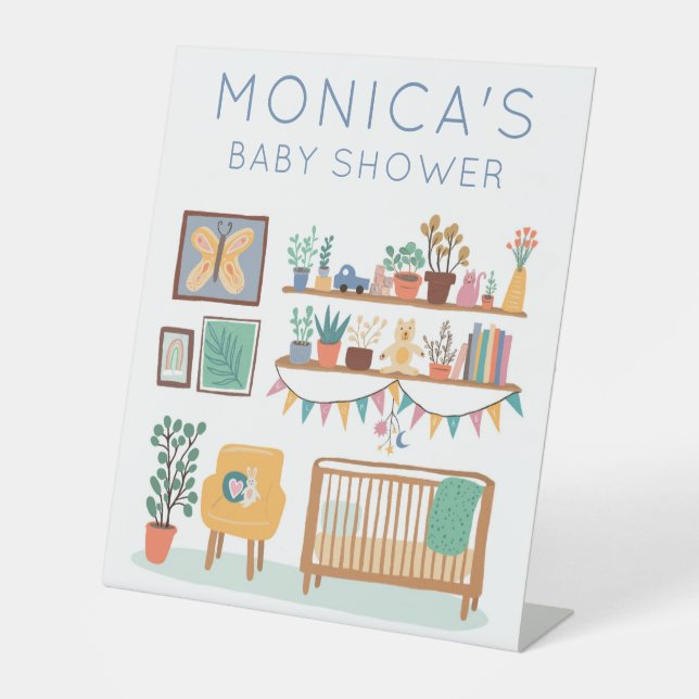 Cute Nursery BABY SHOWER CUSTOM  Pedestal Sign (Front)