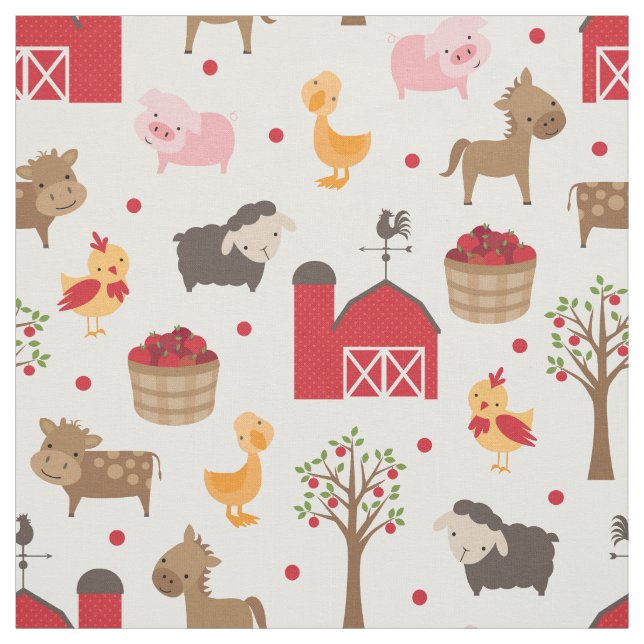 Cute Nursery Barn and Farm Animals Fabric (Swatch)