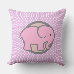 Cute Nursery Decor Pink Elephant Polka dot pattern Throw Pillow