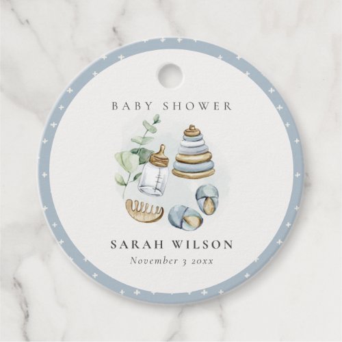 Cute Nursery Essential Leafy Blue Boy Baby Shower Favor Tags