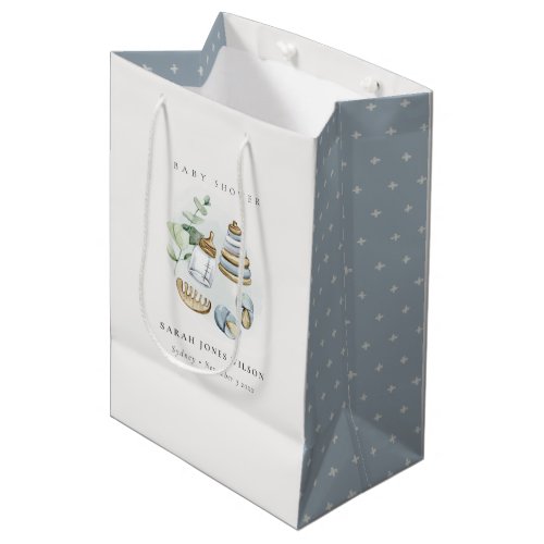 Cute Nursery Essential Leafy Blue Boy Baby Shower Medium Gift Bag