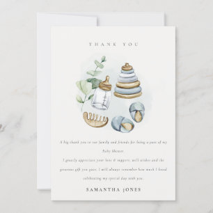 Cute Nursery Essential Leafy Blue Boy Baby Shower Thank You Card