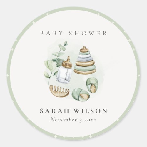 Cute Nursery Essential Leafy Green Baby Shower Classic Round Sticker