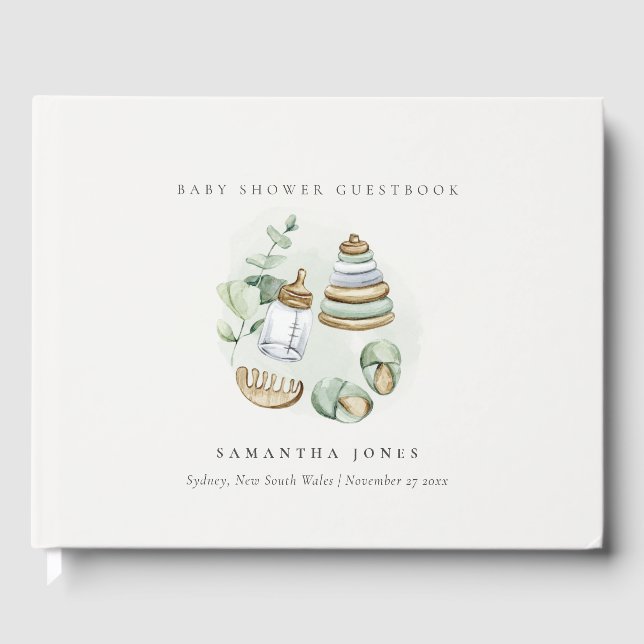 Cute Nursery Essential Leafy Green Baby Shower Guest Book (Front)
