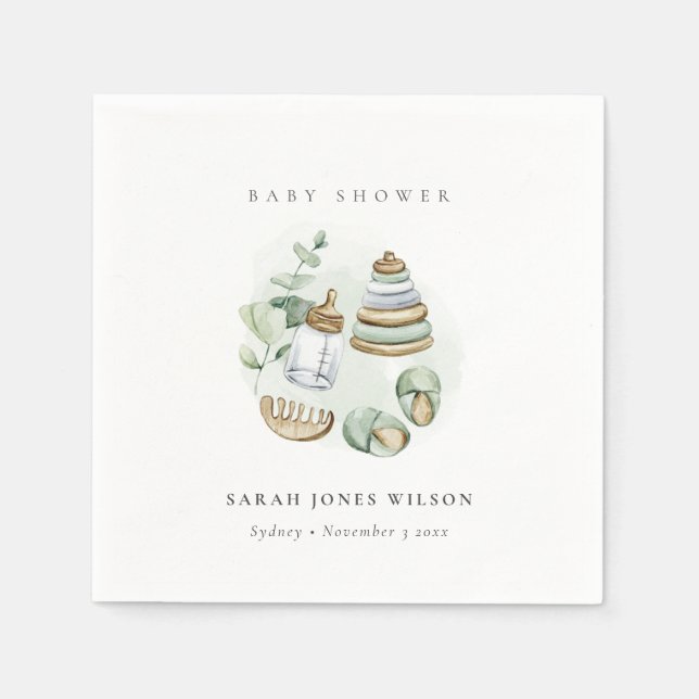 Cute Nursery Essential Leafy Green Baby Shower Napkins (Front)