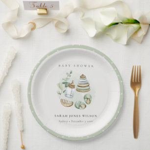 Cute Nursery Essential Leafy Green Baby Shower Paper Plates