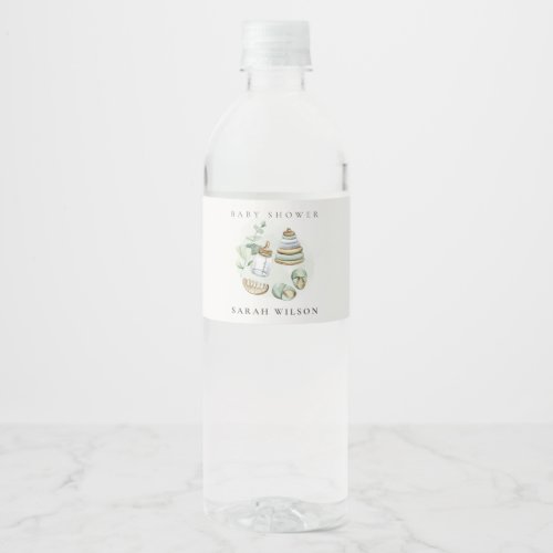 Cute Nursery Essential Leafy Green Baby Shower Water Bottle Label