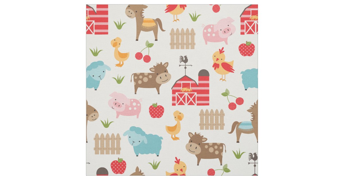 Cute Nursery Farm Animals Fabric | Zazzle