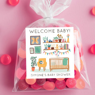 Cute Nursery Illustration CUSTOM BABY SHOWER  Square Sticker