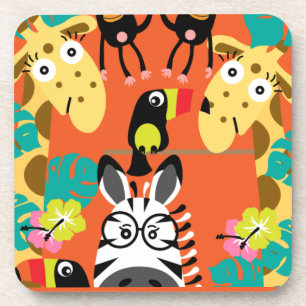 Cute nursery jungle animals decor beverage coaster