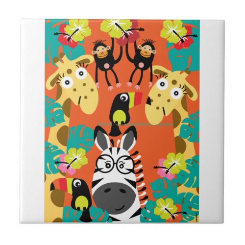 Cute nursery jungle animals decor  ceramic tile