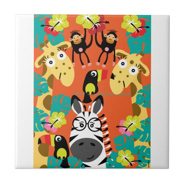Cute nursery jungle animals decor  ceramic tile (Front)